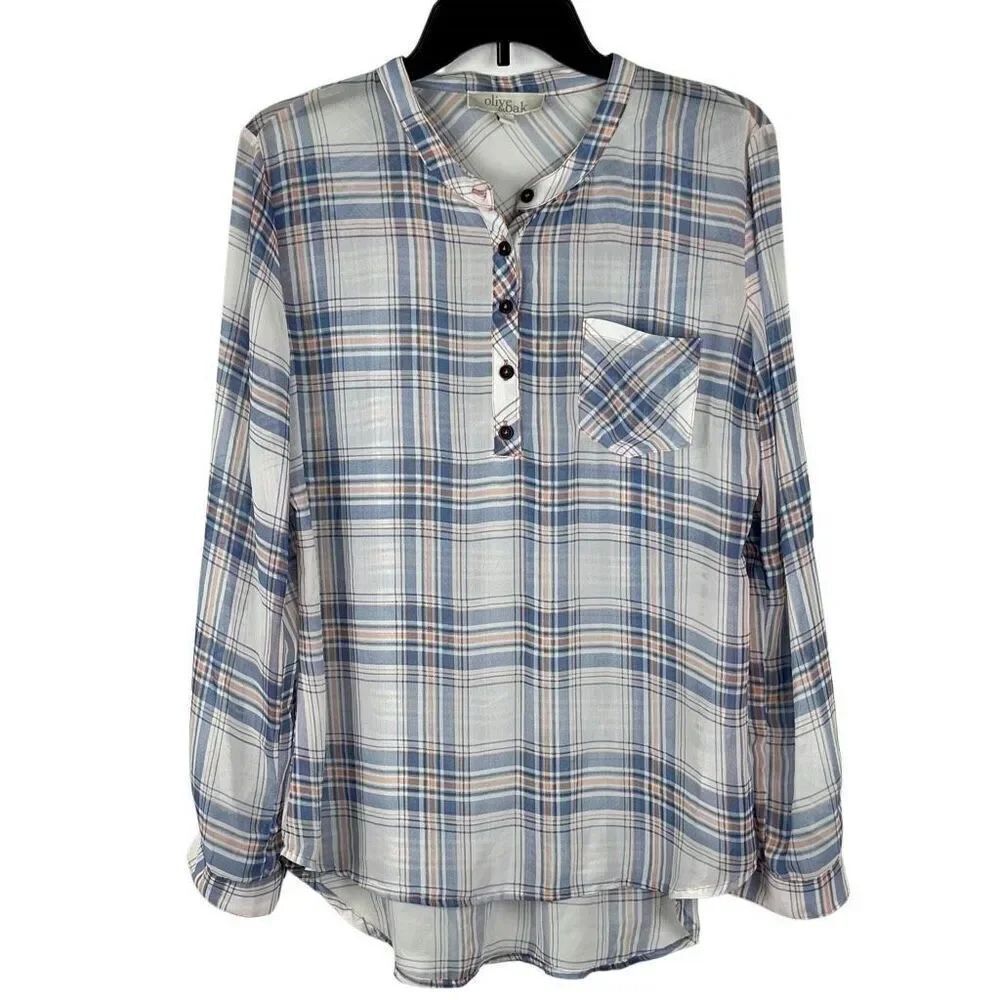 Olive & Oak Flannel Long Sleeve 1/4 Button Down Tunic Large